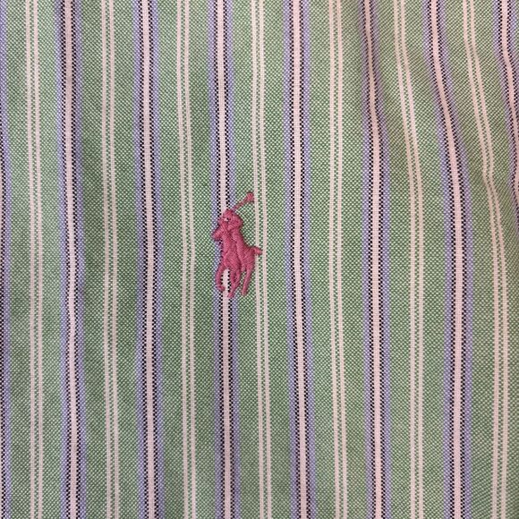 Polo Ralph Lauren Shirt Short Sleeve Button Down XLT Big And Tall Green Striped - Picture 8 of 8